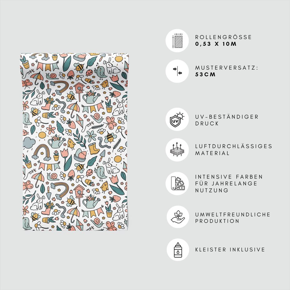 Tapeta - dziecięca, kwiaty, wzór, truskawki