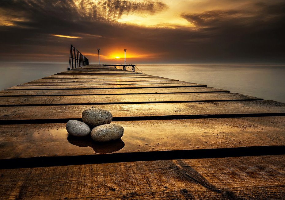 Fototapeta - morze, zachód słońca, pomost