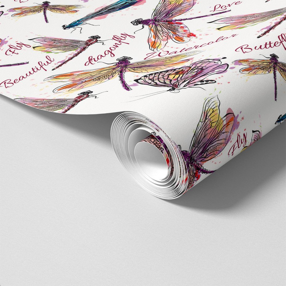 Tapeta - ważki, motyle, akwarele