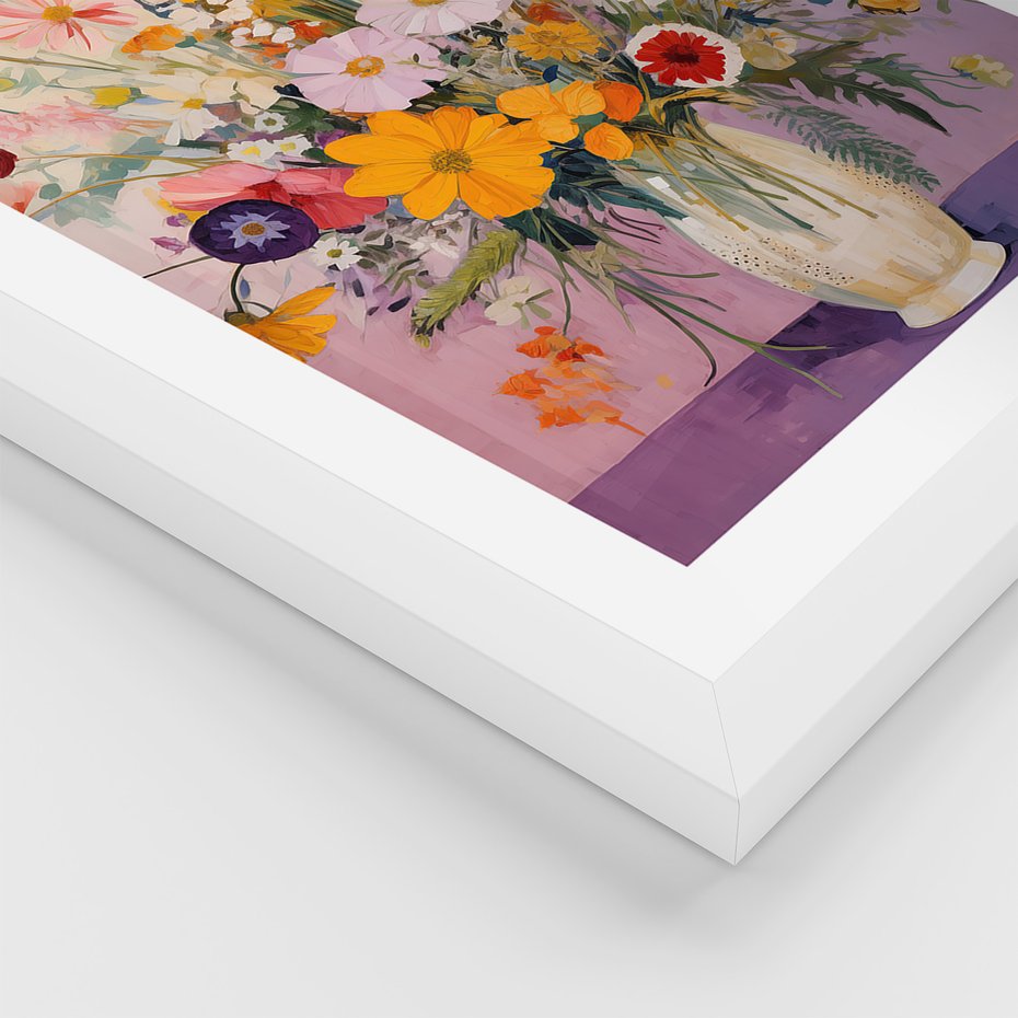 Zestaw obrazy w ramie, plakaty - kwiaty, wazon, bukiet - rama biała