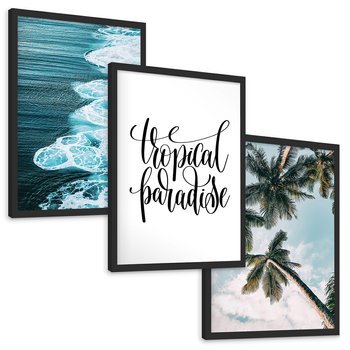 Zestaw obrazy w ramie, plakaty - tropikalny, morze, palmy - rama czarna