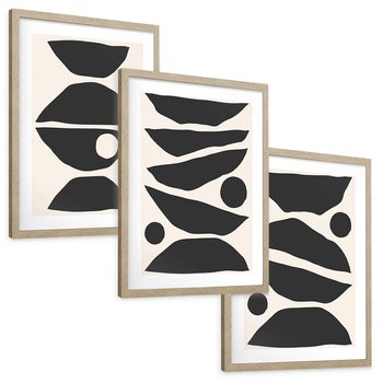 Zestaw obrazy w ramie, plakaty - abstrakcja, minimalizm, kształty - rama drewno