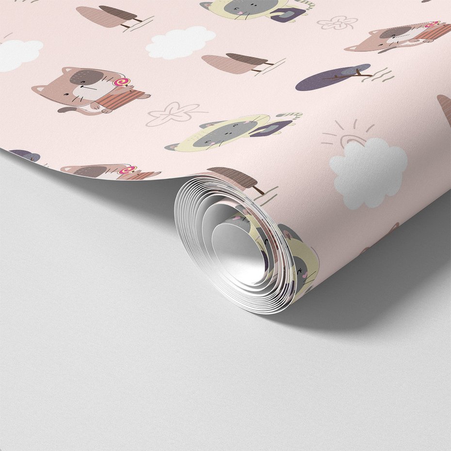 Tapeta - dziecięca, koty, chmury, drzewa