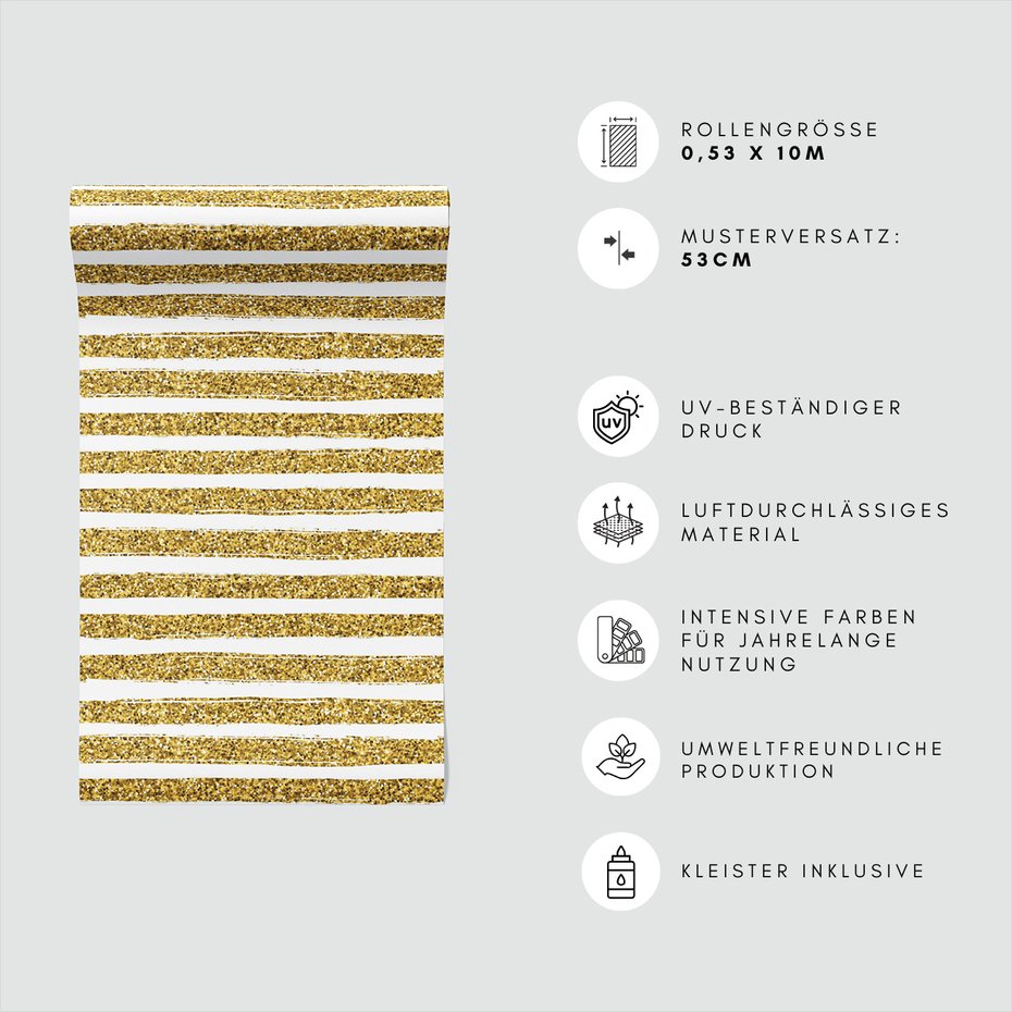 Tapeta - linie, złoto, brokat