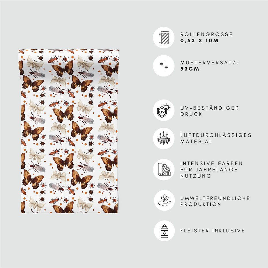 Tapeta - motyle, mrówki, kropki