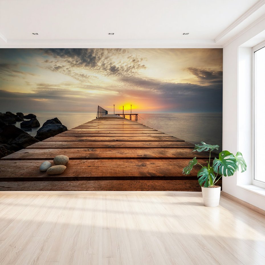 Fototapeta - morze, molo, zachód słońca