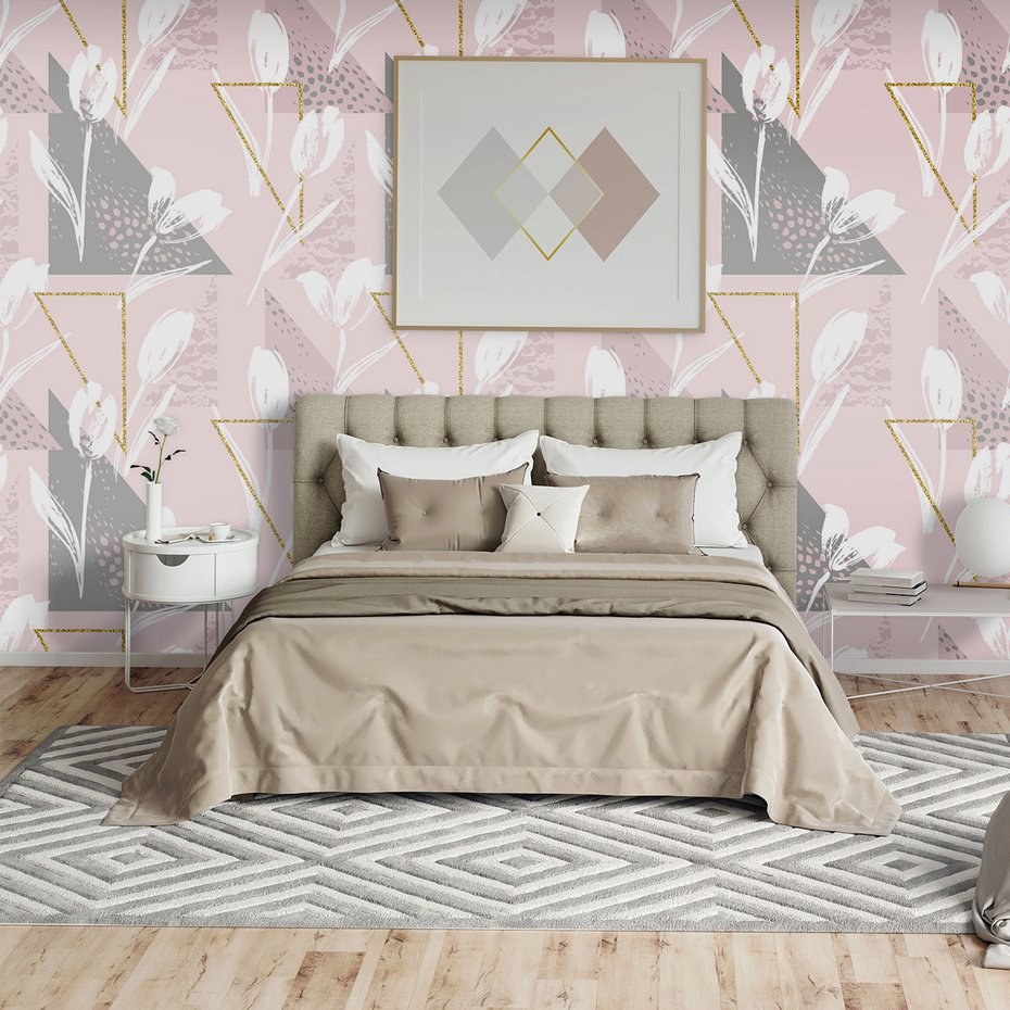 Tapeta - kwiaty, trójkąty, abstrakcja