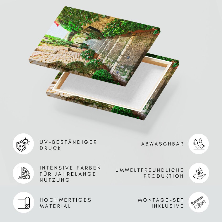 Obraz na płótnie - uliczka, kwiaty, roślinność