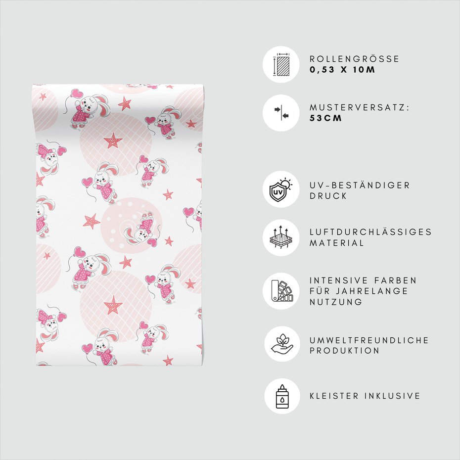 Tapeta - dziecięca, królik, gwiazda,