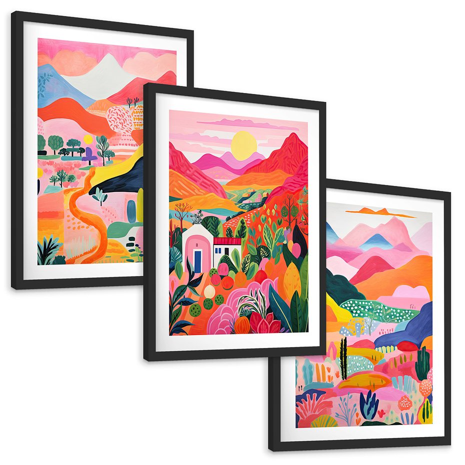 Zestaw obrazy w ramie, plakaty - góry, krajobraz, natura - rama czarna