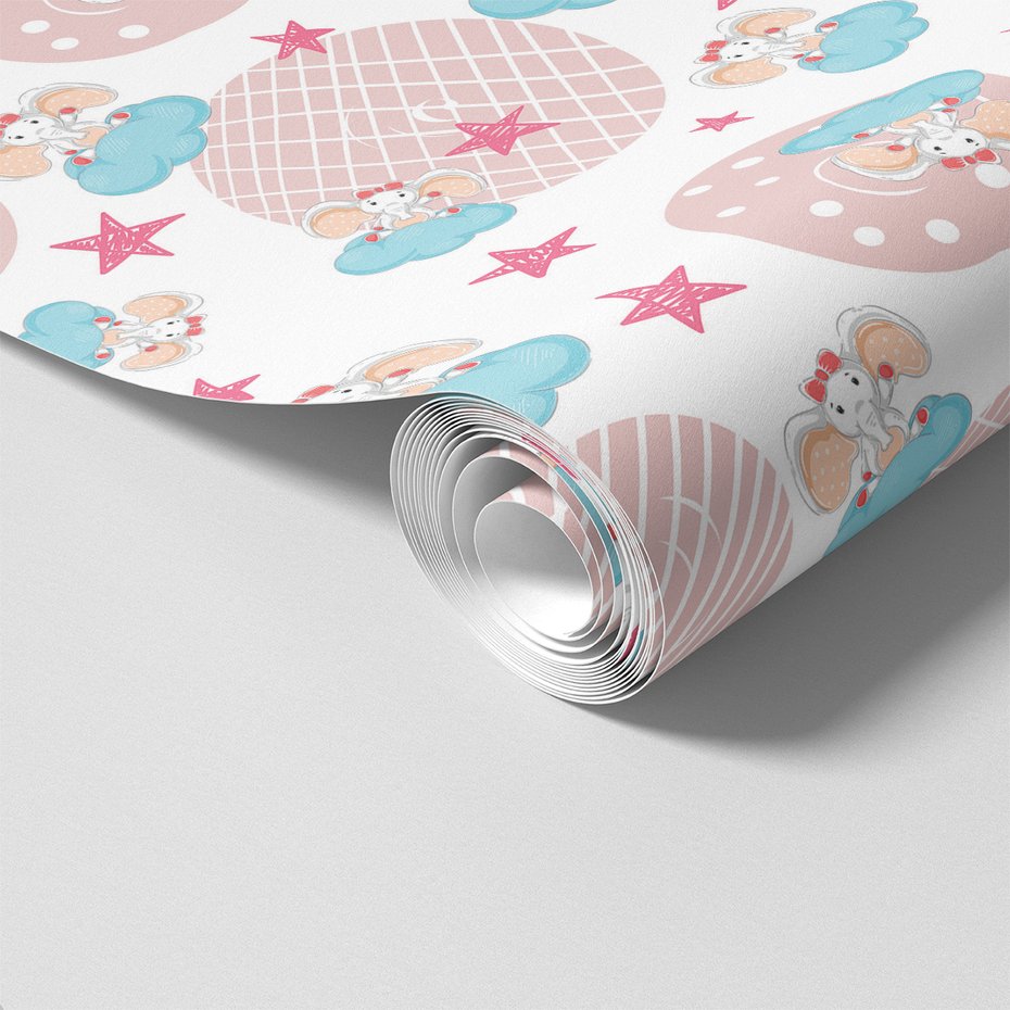 Tapeta - dziecięca, słonie, chmury, gwiazdy