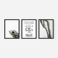 Zestaw obrazy w ramie, plakaty - kawa, kaktus, napisy - rama czarna