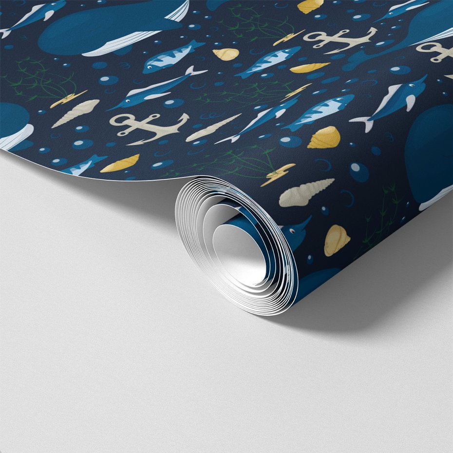 Tapeta - dziecięca, wieloryby, ryby, kotwice