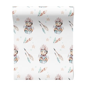 Tapeta - dziecięca, indianin, pióra, gwiazdy