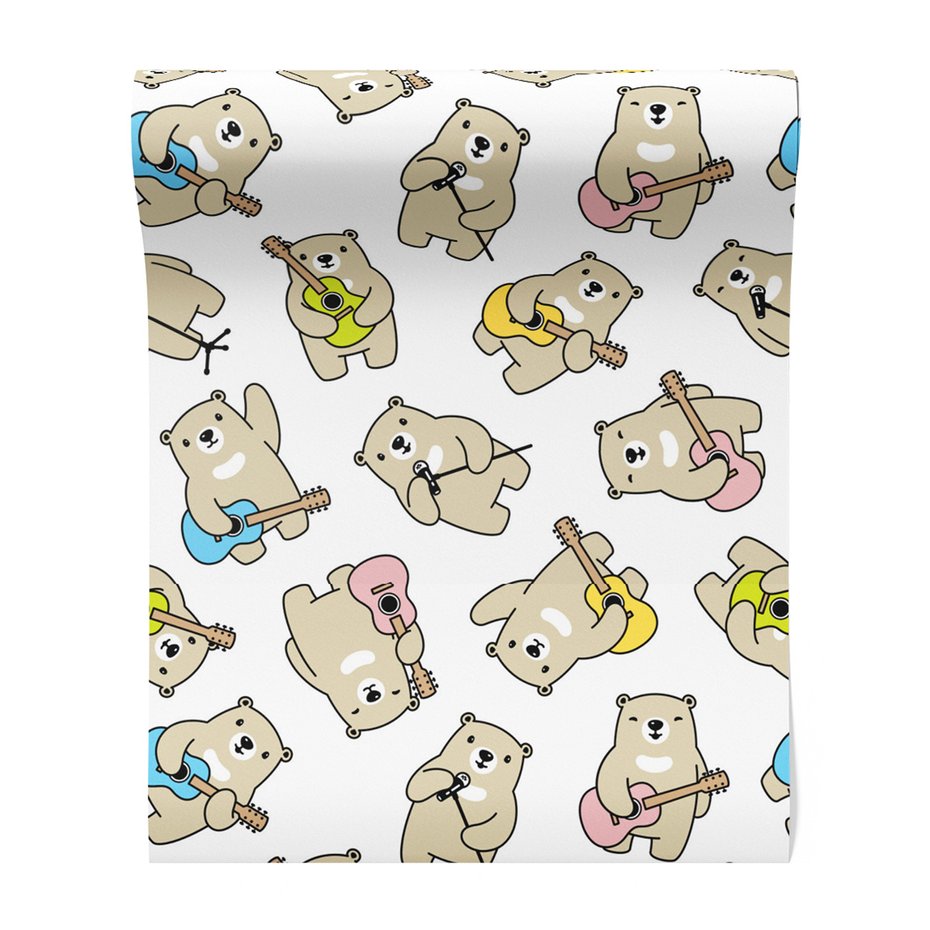 Tapeta - dziecięca, niedźwiedzie, gitary, mikrofony