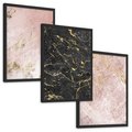 Zestaw obrazy w ramie, plakaty - marmur, tekstura, złoto - rama czarna
