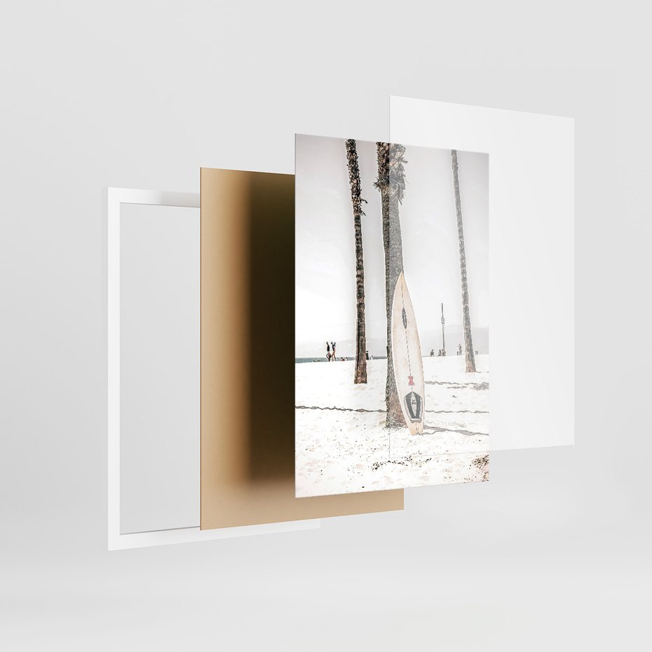 Zestaw obrazy w ramie, plakaty - palmy, plaża, domki - rama biała
