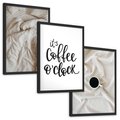 Zestaw obrazy w ramie, plakaty - pościel, kawa, relaks - rama czarna