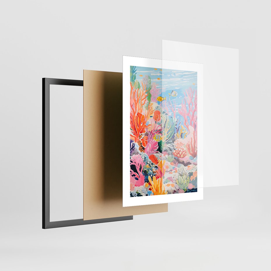 Zestaw obrazy w ramie, plakaty - podwodny, rafa, ryby - rama czarna